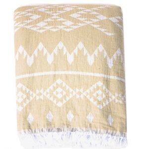 Turkish! Cream & Mustard Geometric Sherpa Throw Blanket